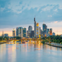 Beautiful view of Frankfurt am Main skyline at dusk, Germany